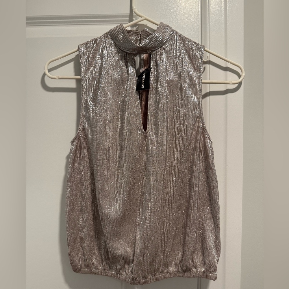 Express Metallic Silver/Blush Sleeveless Blouse NWT